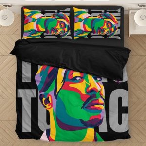2pac Shakur Colorized Green Red Yellow Thug Dope Black Bedding Set - Rappers Merch