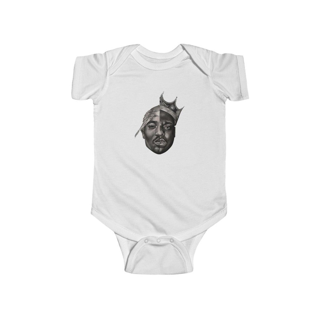 2Pac Shakur And Biggie Smalls Face-Off Monochrome Baby Onesie - Rappers Merch