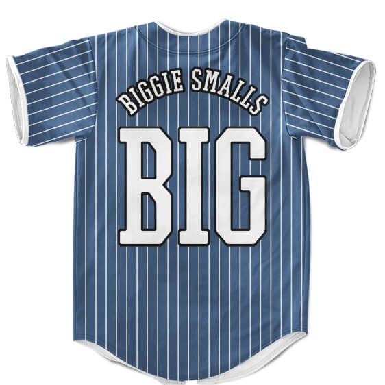 King Biggie Smalls The Notorious BIG Pinstripe Blue MLB Baseball Shirt - Rappers Merch