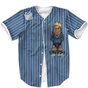 King Biggie Smalls The Notorious BIG Pinstripe Blue MLB Baseball Shirt - Rappers Merch