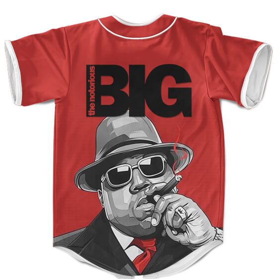 Biggie Smoking Cigar Mafia Theme Fantastic Red Baseball Jersey - Rappers Merch