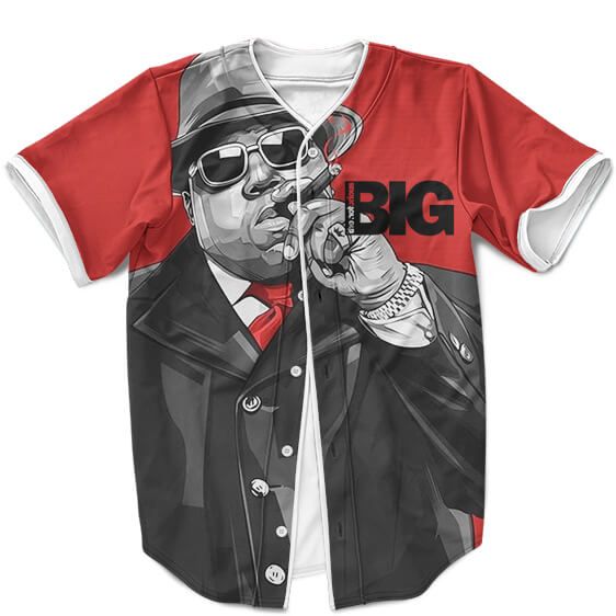Biggie Smoking Cigar Mafia Theme Fantastic Red Baseball Jersey - Rappers Merch