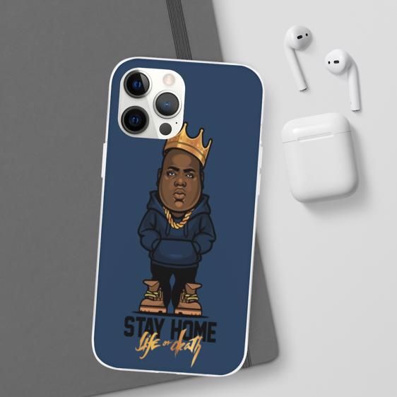 Chibi Biggie Stay Home Life Or Death iPhone 12 Fitted Cover - Rappers Merch