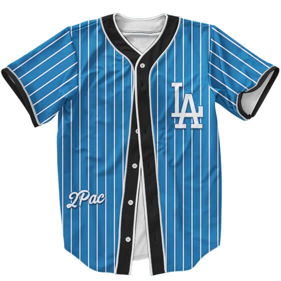LA Dodgers Logo 2Pac Shakur Hip Hop Dope Blue Baseball Jersey - Rappers Merch