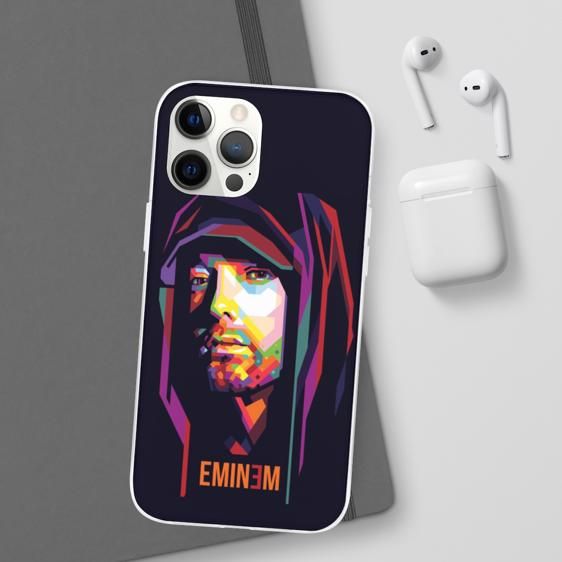 Multicolor Silhouette Art Eminem Navy Blue iPhone 12 Case - Rappers Merch