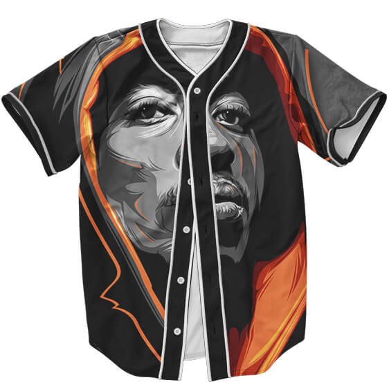 Over All Print Tupac Shakur Realistic Drawing Baseball Jersey - Rappers Merch