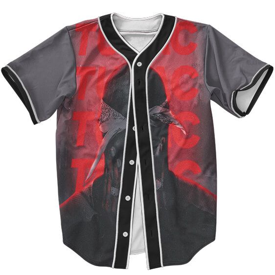 Retro Black & White Tupac Red Neon Dope Baseball Jersey - Rappers Merch
