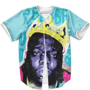 The Notorious BIG Wearing King's Crown Awesome Light Blue Baseball Jersey - Rappers Merch