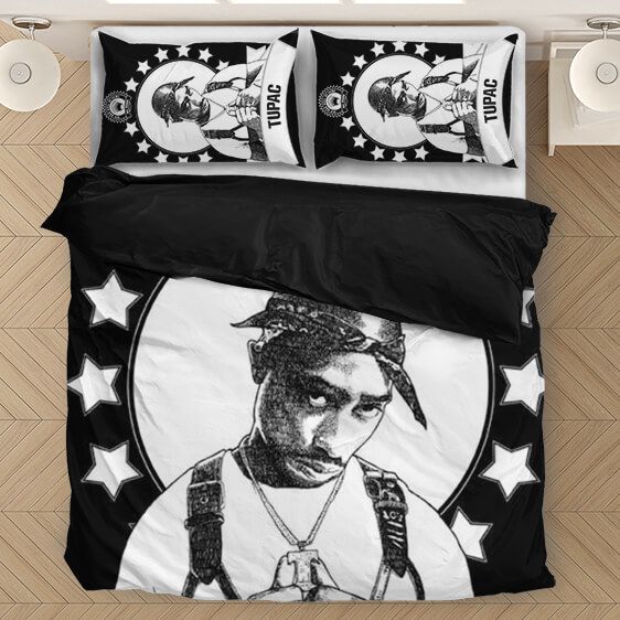 Tupac Amaru Shakur Black White Artistic Design Cool Bedding Set - Rappers Merch