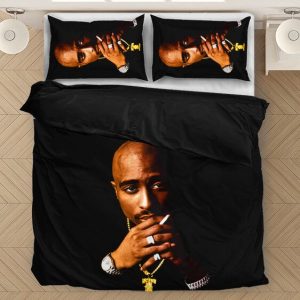 Tupac Amaru Shakur Holding Cigarette Majestic Bedding Set - Rappers Merch