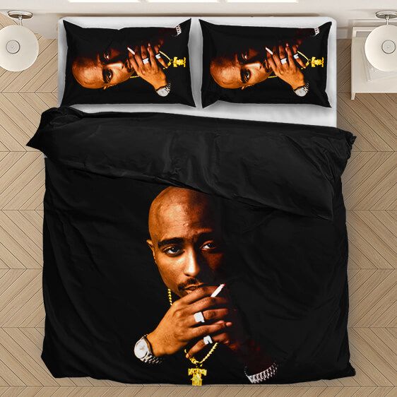 Tupac Amaru Shakur Holding Cigarette Majestic Bedding Set - Rappers Merch