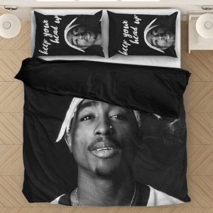Tupac Amaru Shakur Keep Your Head Up Black White Bedding Set - Rappers Merch
