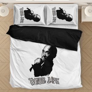 Tupac Amaru Shakur Thug Life Minimalist White Bedding Set - Rappers Merch