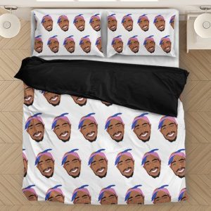 Tupac Makaveli Cute Bubbly Head Elegant Pattern Bedding Set - Rappers Merch