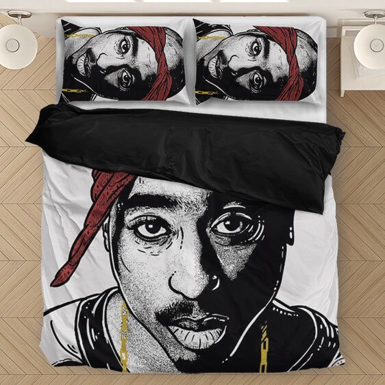 Tupac Makaveli Ink Style Design Artwork White Bedding Set - Rappers Merch