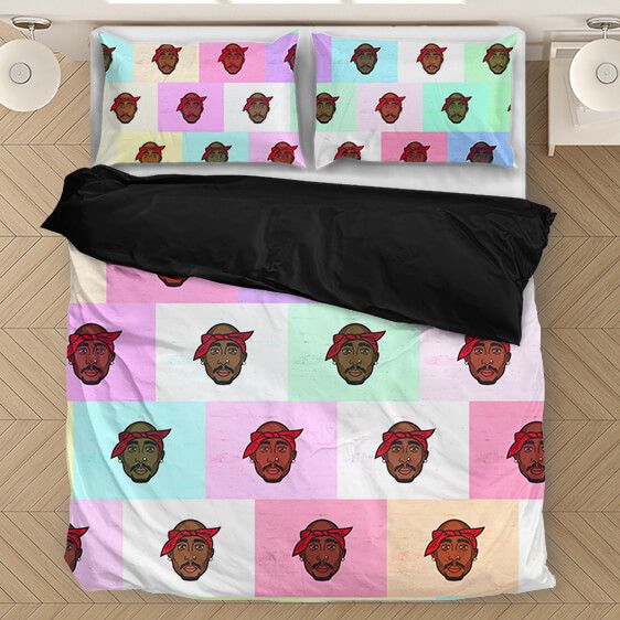 Tupac Makaveli Rainbow Colours Cute Pattern Bedding Set - Rappers Merch