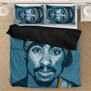 Tupac Makaveli Wearing Bandana And Cap Blue Dope Bedding Set - Rappers Merch