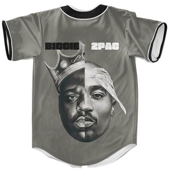 Tupac Shakur & Biggie Smalls Half Face Design Baseball Jersey - Rappers Merch