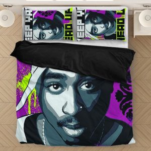 Bộ khăn trải giường Tupac Shakur Keep Ya Head Up Màu tím xanh lá cây mát mẻ - Rappers Merch