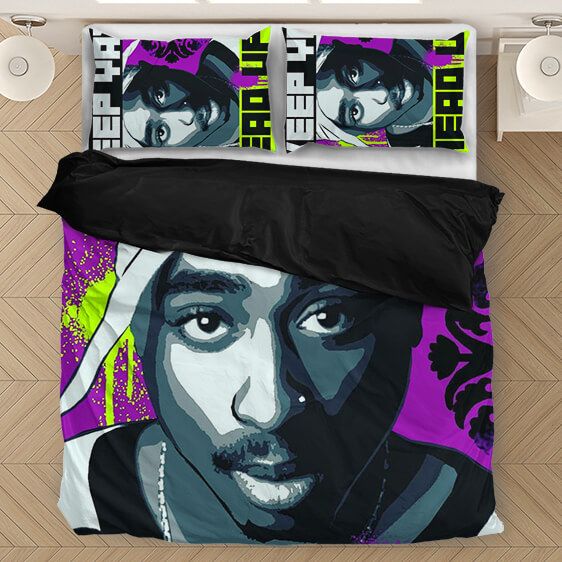 Tupac Shakur Keep Ya Head Up Purple Green Cool Bedding Set - Rappers Merch