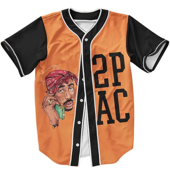 Tupac Shakur Only God Can Judge Me Orange Baseball Jersey - Rappers Merch