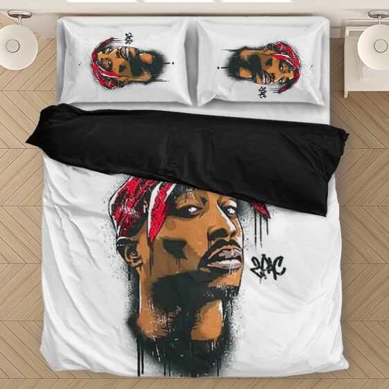 Tupac Shakur Red Bandana Graffiti Design Bedding Set - Rappers Merch