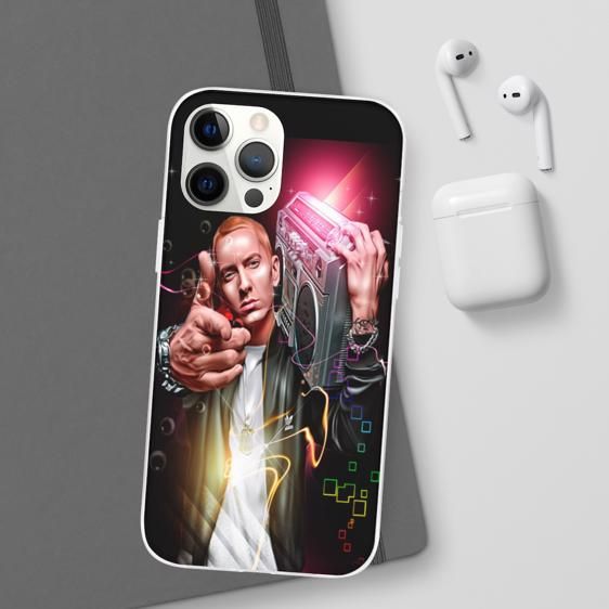 Vibrant Eminem Portrait Art With His Boombox iPhone 12 Case - Rappers Merch