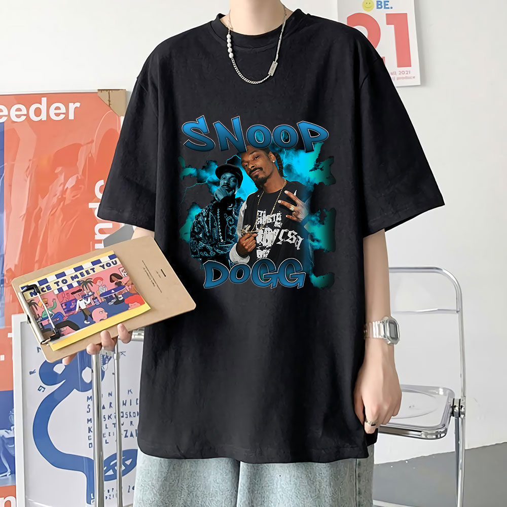 2021 Summer Hot Sale Snoop Doggy Dogg Tee Shirt Bootleg Rap Tee Short Sleeve Unisex Black Vintage Style T Shirt Oversized Tops