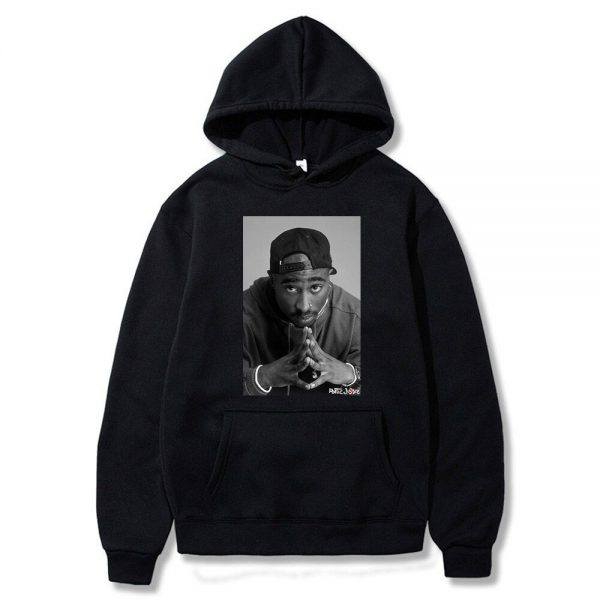 2PAC Hoodies Rapper Tupac Print Streetwear Men Women Fashion Oversized Sweatshirts Hoodie Hip Hop Black Tracksuits 2 - Rapper Outfits