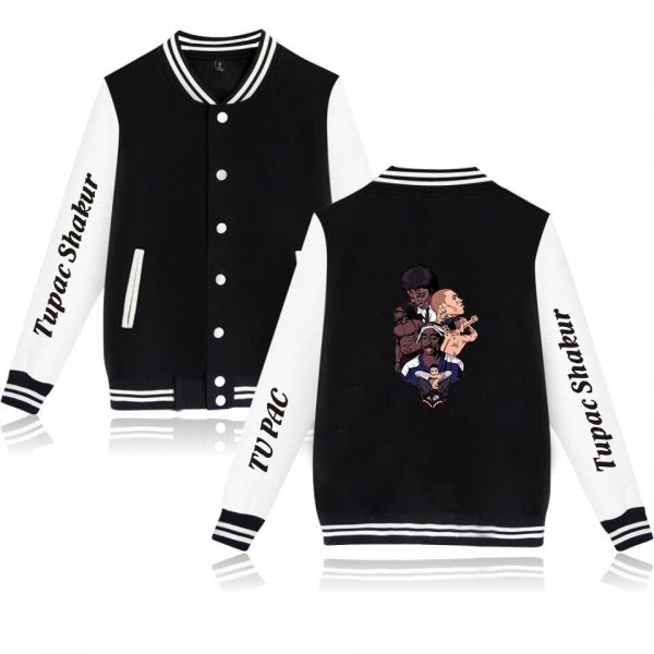 Rapper 2pac Baseball Uniform Fleece Jacket Women Men Streetwear Hip Hop Long Sleeve Tupac Shakur Pink 3 - Rapper Outfits