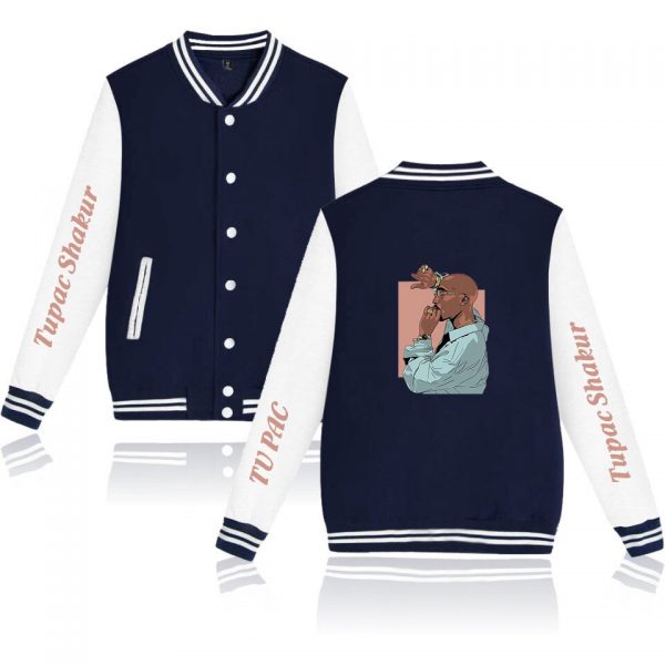 Rapper 2pac Baseball Uniform Fleece Jacket Women Men Streetwear Hip Hop Long Sleeve Tupac Shakur Pink 4 - Rapper Outfits