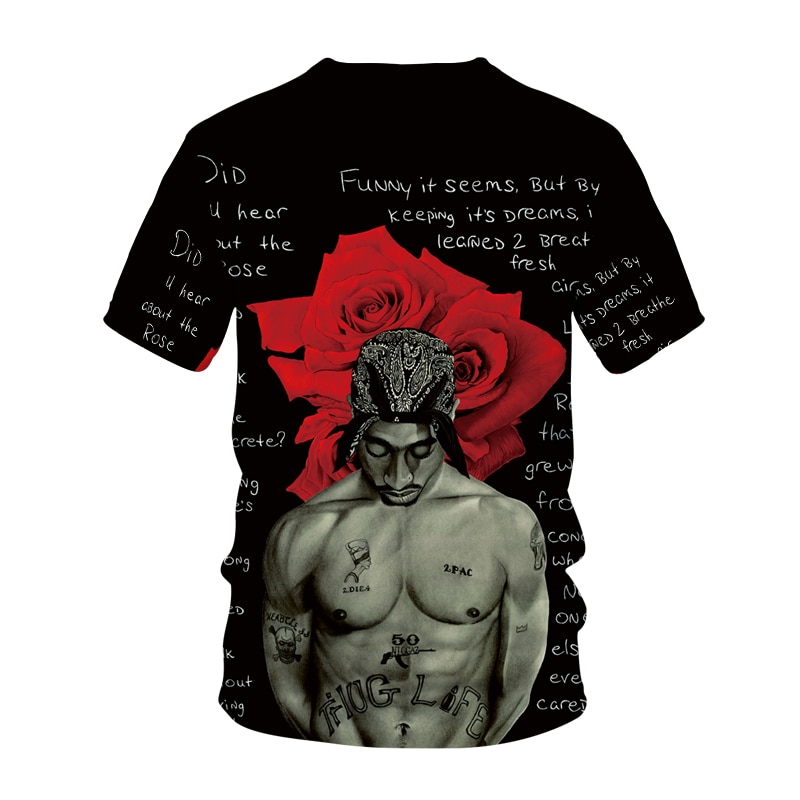 TuPac Outfit - Thug Life Rapper TuPac Rose 3D Print T-shirt